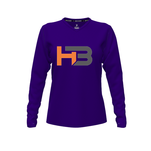 [CUS-DFW-TEES-PER-VNK-LSL-PUR-FYXS-LOGO1] Decker Performance T-Shirt (Female Youth XS, Purple, V Neck, Logo 1, Long Sleeve)