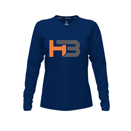 [CUS-DFW-TEES-CMF-VNK-LSL-NVY-FYXS-LOGO1] Decker Comfort T-Shirt (Female Youth XS, Navy, V Neck, Logo 1, Long Sleeve)