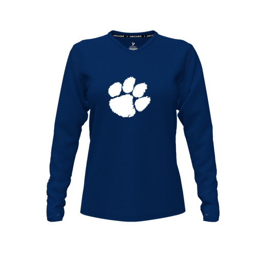 [FTLVCFNV-FYXS-LOGO2] Decker Comfort T-Shirt (Female Youth XS, Navy, V Neck, Logo 2, Long Sleeve)