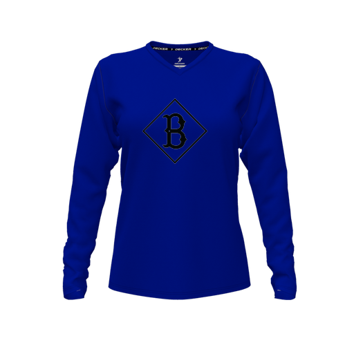 [CUS-DFW-TEES-CMF-VNK-LSL-RYL-FYXS-LOGO3] Decker Comfort T-Shirt (Female Youth XS, Royal, V Neck, Logo 3, Long Sleeve)