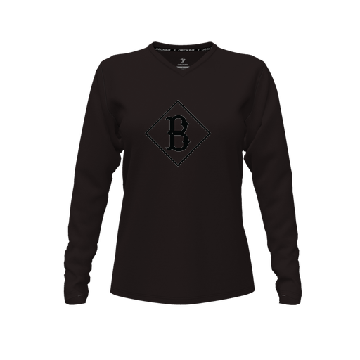 [CUS-DFW-TEES-PER-VNK-LSL-BLK-FYXS-LOGO3] Decker Performance T-Shirt (Female Youth XS, Black, V Neck, Logo 3, Long Sleeve)