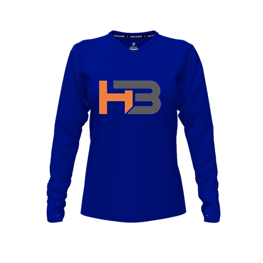 [CUS-DFW-TEES-PER-VNK-LSL-RYL-FYXS-LOGO1] Decker Performance T-Shirt (Female Youth XS, Royal, V Neck, Logo 1, Long Sleeve)