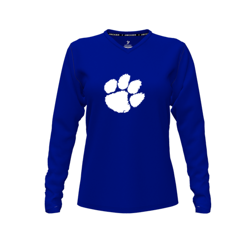 [CUS-DFW-TEES-PER-VNK-LSL-RYL-FYXS-LOGO2] Performance T-Shirt (Female Youth XS, Royal, V Neck, Logo 2, Long Sleeve)