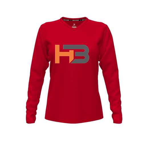 [CUS-DFW-TEES-PER-VNK-LSL-RED-FYXS-LOGO1] Performance T-Shirt (Female Youth XS, Red, V Neck, Logo 1, Long Sleeve)