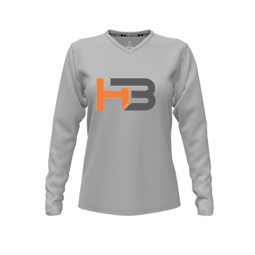[CUS-DFW-TEES-PER-VNK-LSL-GRY-FYXS-LOGO1] Decker Performance T-Shirt (Female Youth XS, Gray, V Neck, Logo 1, Long Sleeve)