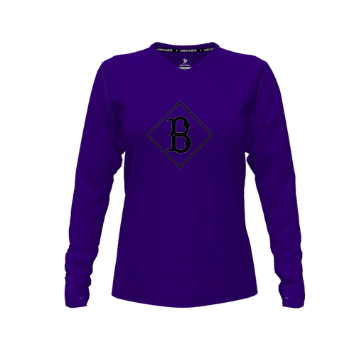 [CUS-DFW-TEES-PER-VNK-LSL-PUR-FYXS-LOGO3] Decker Performance T-Shirt (Female Youth XS, Purple, V Neck, Logo 3, Long Sleeve)